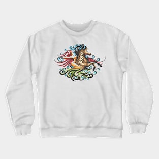 Girl on a Horse Ornate Emblem Crewneck Sweatshirt